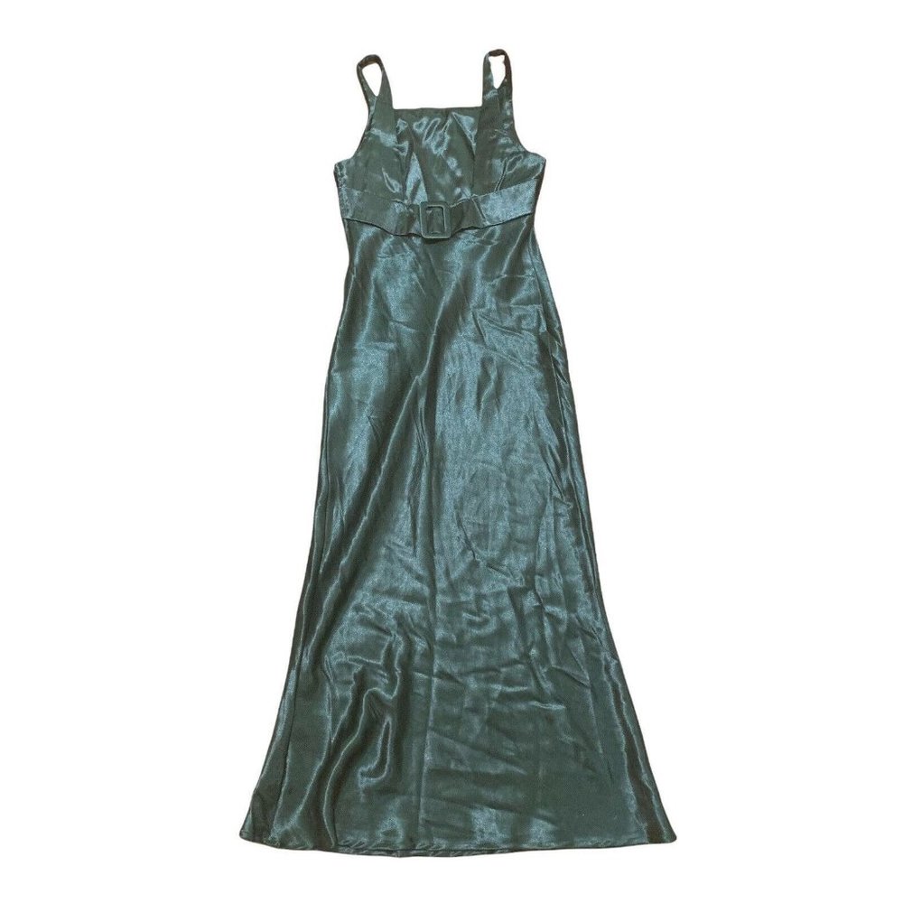Mono New York Green Velvet Dress Belt Buckle Strap Front Slit Size 7/8 Formal